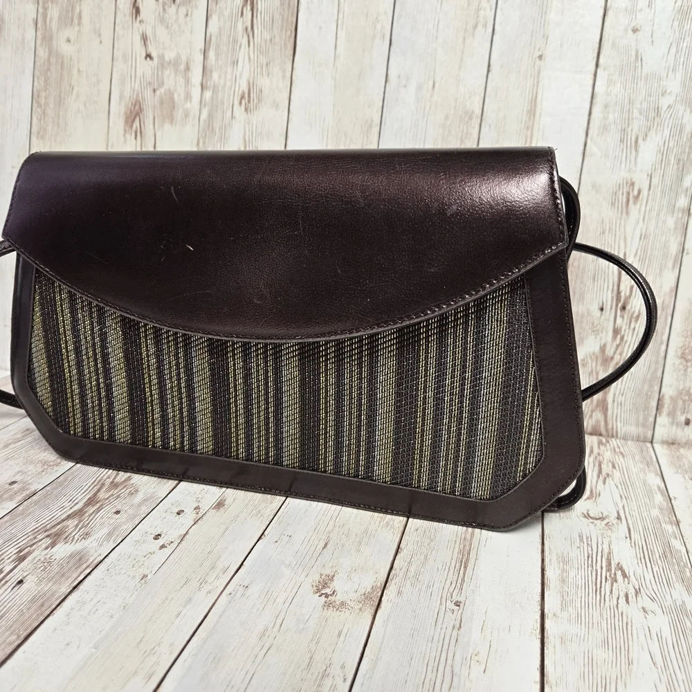 J. Renee Brown Woven Metallic Crossbody Clutch Removable Strap Evening Bag
